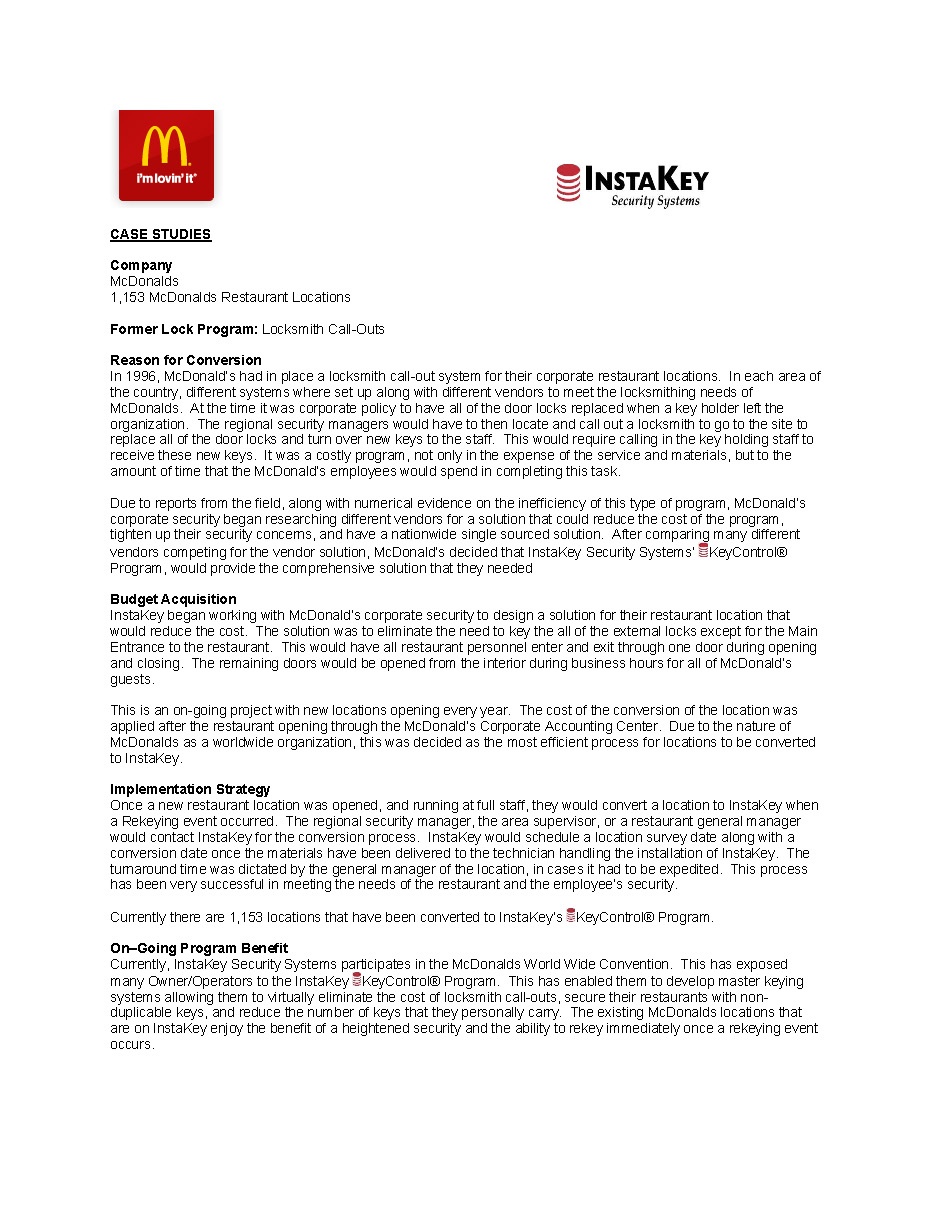 mcdonald's senior restaurant case study